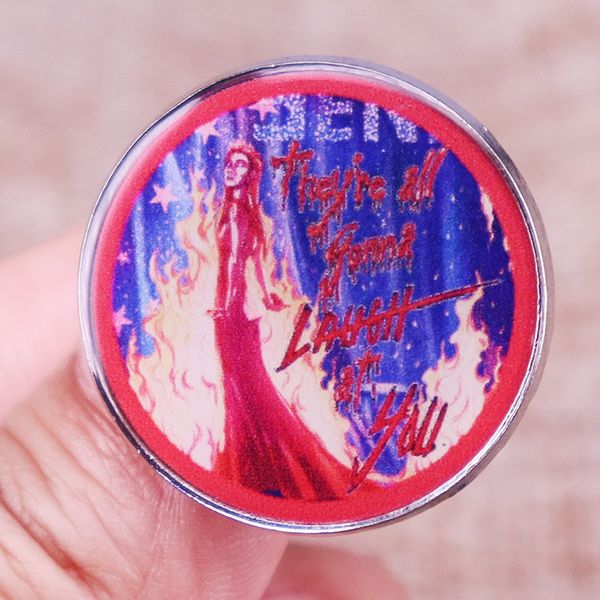 

they're all gonna laugh at your brooch horror movie poster badge pin, Blue