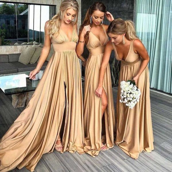 

party dresses v-neck split golden bridesmaid prom long evening dress, White;black