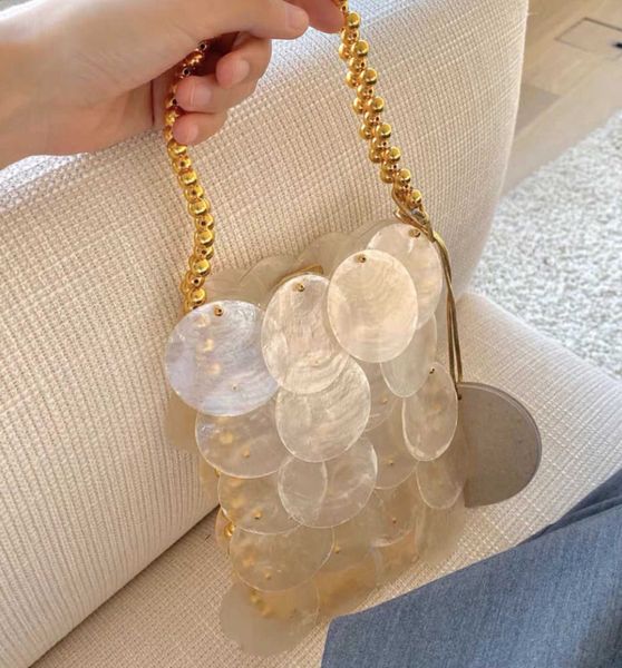 

evening bag women bags designer pearl shell sequins chain woven hollow clutch fe