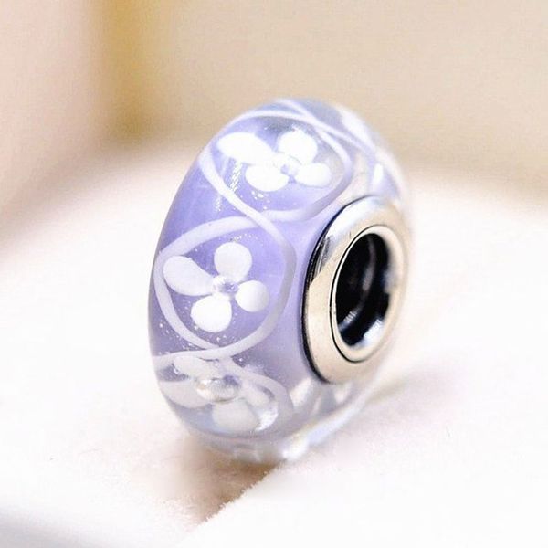 

2pcs 925 sterling silver purple field of flowers murano glass beads fit pandora charm jewelry bracelets & necklaces, Crystal