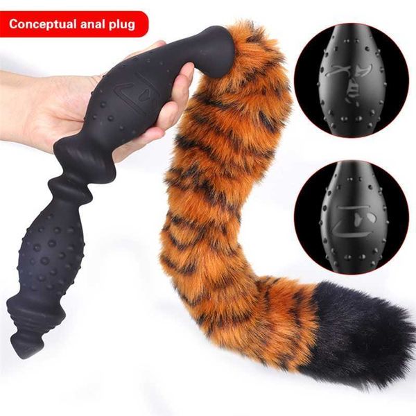 

massager tiger tail anal plug long butt soft liquid silicone huge cosplay toys for couple games butplug