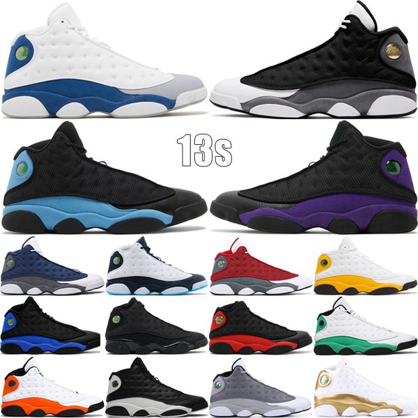 

13 xiii high men basketball shoes 13s del sol black flint french blue court purple starfish hyper royal leather outdoor sneakers size 40-47