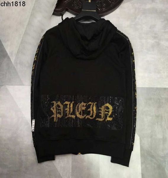 

plein bear brand warm thick sweatshirt hip-hop loose characteristic personality skull pullover rhinestone luxury men's hoodie 04, Black