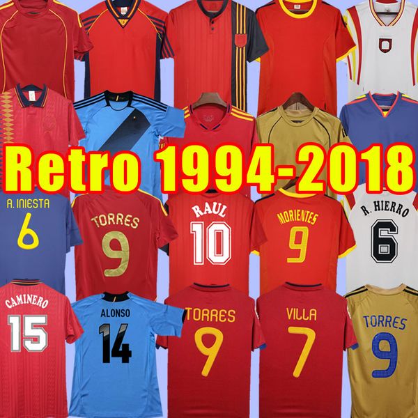 

final 2010 spain retro soccer jerseys 1996 2002 08 12 18 raul xavi hierro luis enrique alonso caminero iniesta puyol pique david villa torre, Black;yellow