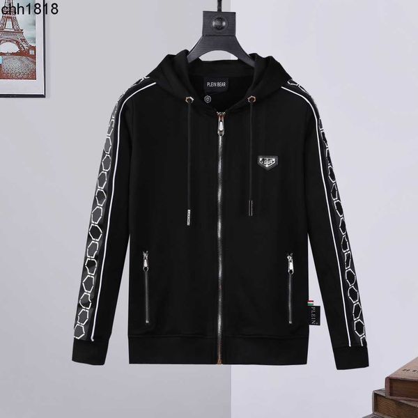 

plein bear brand warm thick sweatshirt hip-hop loose characteristic personality skull pullover rhinestone luxury men's hoodie 03, Black