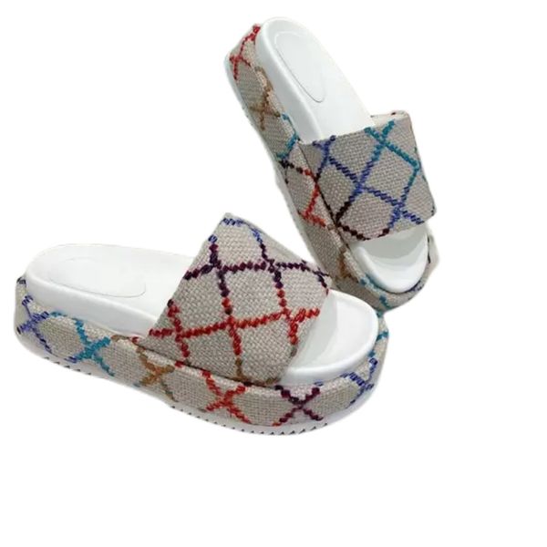 

designer women thick bottom slippers man striped brown elegant rubber sole linen sliders white platform brown sandal thick bottom couple mod, Black