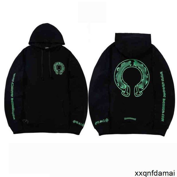 

luxury classic men's heart sweatshirts brand ch designer hoodie chromes fashion men women horseshoe sanskrit loose zipper jacket pullov, Black