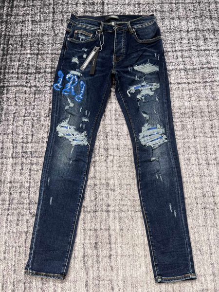 

2023 new beautiful mens distressed ripped skinny jeans ~ us size 29-38 jeans ~ slim motorcycle moto biker causal denim pants hip hop jeans, Blue