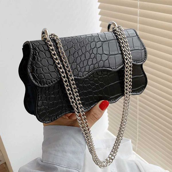 

shoulder bags small stone pattern fashion chains cross body bag for women designer solid handbags female flap sac 230116