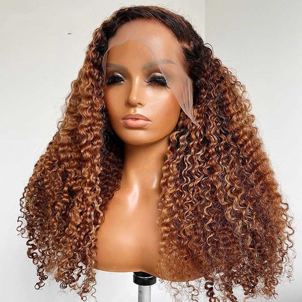

lace wigs 150% density ombre water wave curly remy front human hair highlight deep frontal pre plucked 230106, Black;brown