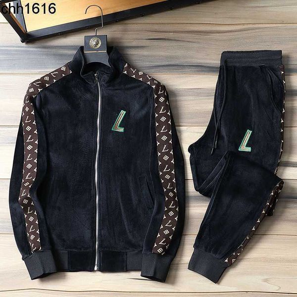 

leisure sports suit men's winter new corduroy thickened fashion two-piece suit large size fashion, Gray