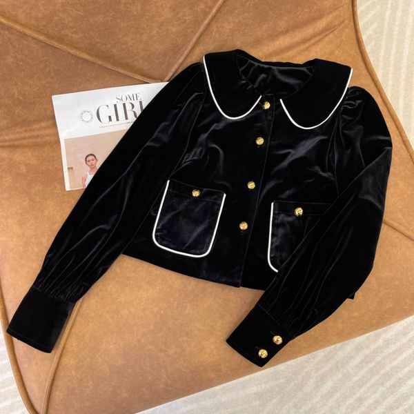 

women's outerwear & coatsvelvet 22 autumn and winter contrast trim design versatile jacket, Black;brown