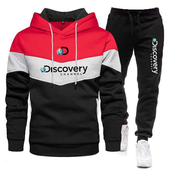 

mens tracksuits discovery channel men hoodies sweatshirtsweatpants suit autumn winter sportswear sets patchwork mens pullover jacket set 230, Gray