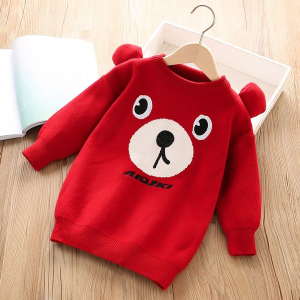 

children's sweaters pullover loose for autumn winter medium long style fashion toddler boys girls cartoon bear sweater kids clothes, Blue
