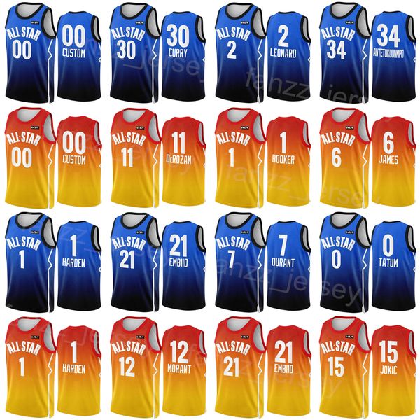 

print 2023 basketball game all-star jerseys kyrie irving 11 donovan mitchell 45 james harden 1 demar derozan 11 jaylen brown 7 trae young 11, Black;red