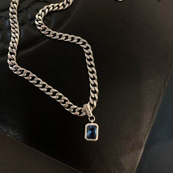 

korean fashion blue zircon chain necklace for women girl clavicle choker trendy jewelry gift party, Silver