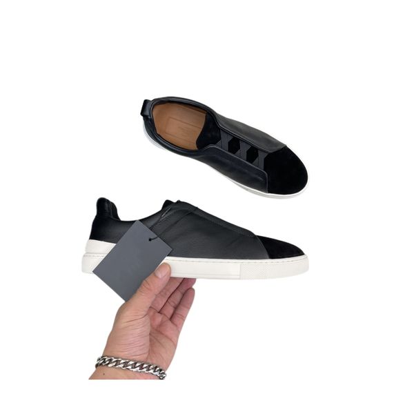 

designer shoe run away zegna mans sneaker mans low shoes business shoes flat-bottom travel leather red green stitching brown lace up couple, Black