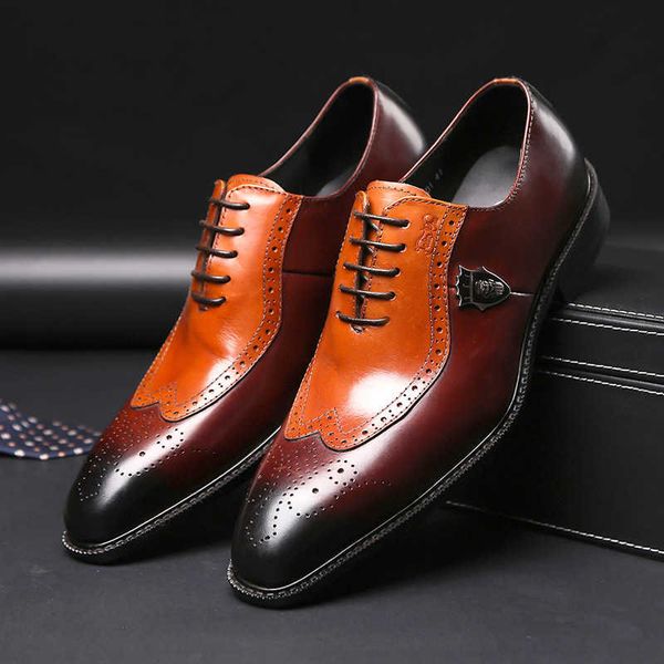

dress shoes italian design genuine leather mens wedding wingtip brogue, Black