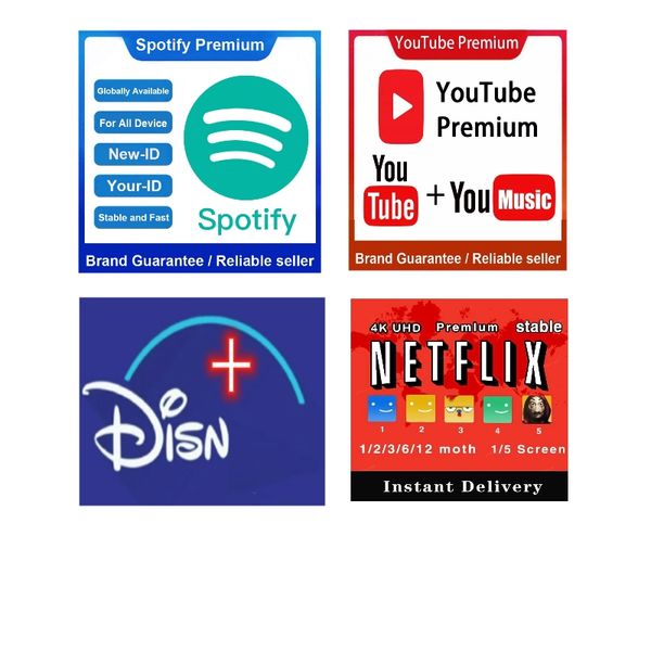 

7/24 online spotify premium youtube premium netflix 4k uhd account dlsnyplus account work 12months 1year