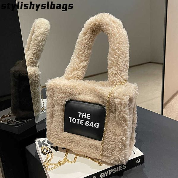 

totes winter soft plush tote bag luxury designer lambswool women's handbags brand chain shoulder crossbody bags for women 2022 shopper