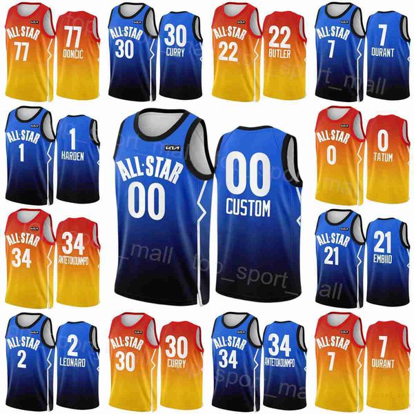 

print 2023 all-star game jerseys basketball stephen curry 30 luka doncic 77 ja morant 12 shai gilgeous-alexander 2 klay thompson 11 russell, Black;red