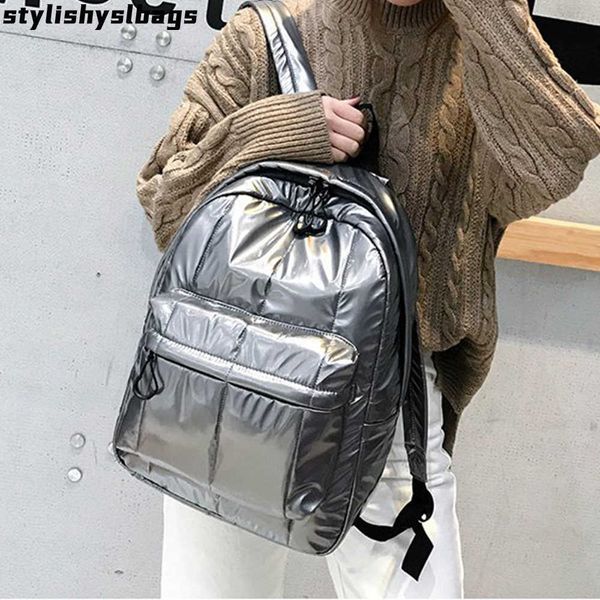 

totes fashion space padded women backpacks winter down cotton school bags for teenager designer travel bag female big purses 2021 new 011723