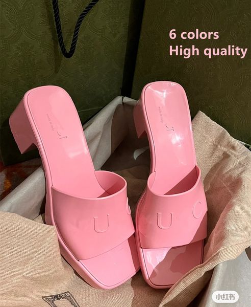 

paris candy color high heel slippers luxury designer sandals 2023 new summer slide women jelly sandal square toe chunky heels party brands s, Black