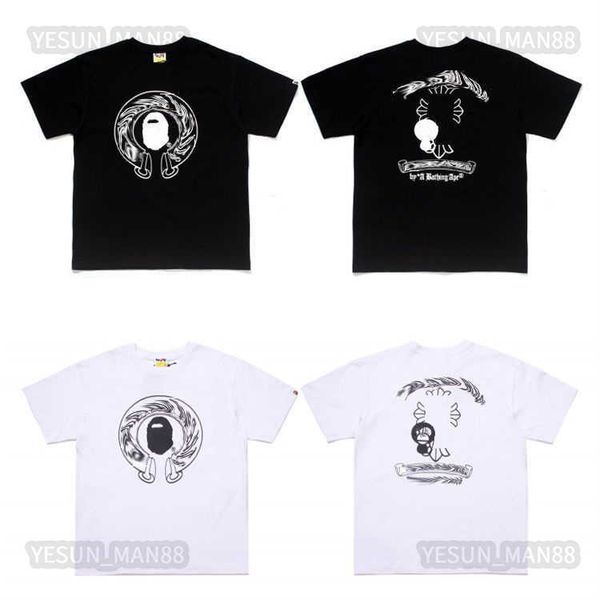 

designer luxury apes classic t shirt mens and womens chs horseshoe sanskrit cross print summer breathable high street trend tee, White;black
