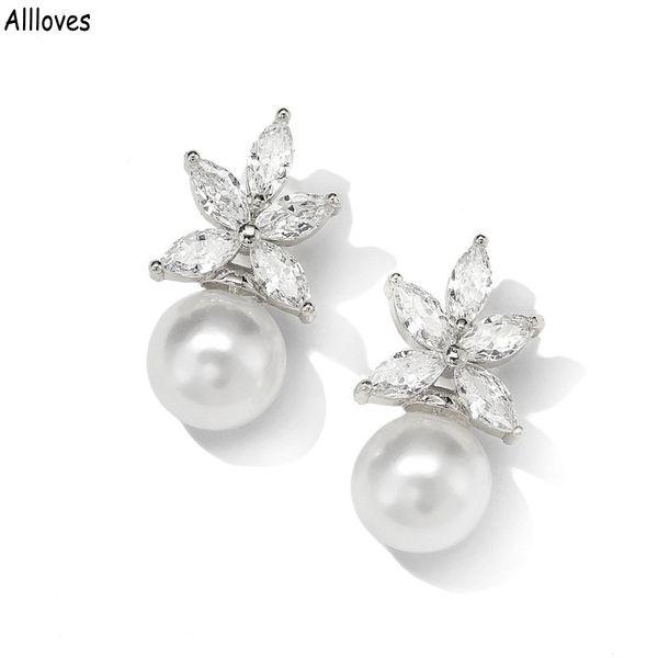 

elegant fashion pearls bridal jewelry women stund earrings for wedding sparkly crystals rose gold silver ladies accessories for prom party g, White