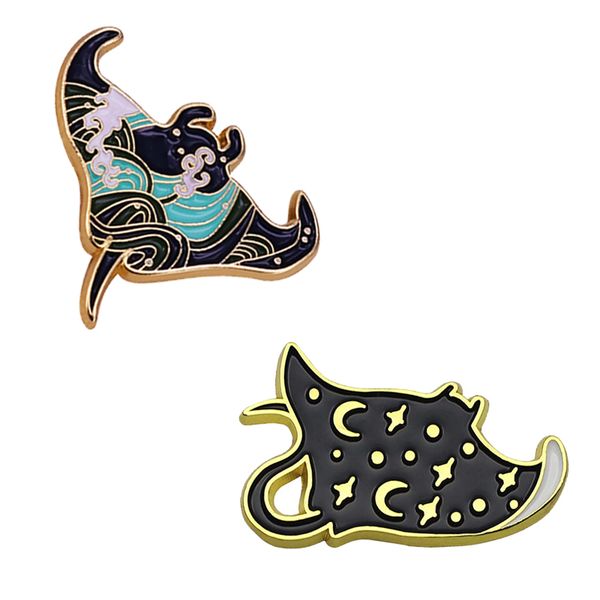 

majestic manta ray series badge space ocean animal mash-up pin, Blue