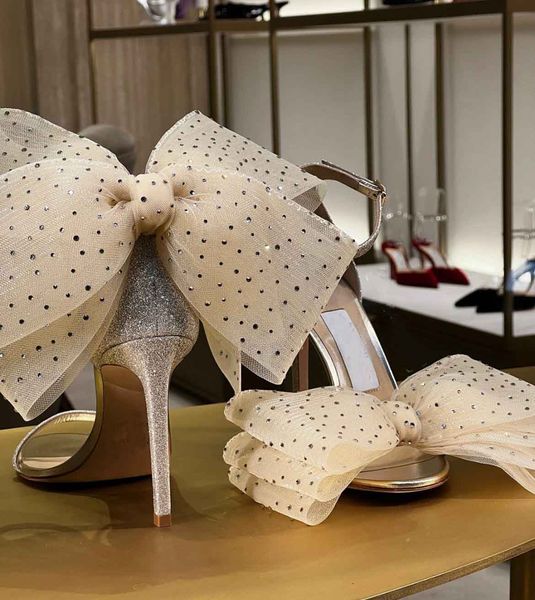 

exquisite bridal wedding aveline sandals shoeswomen oversized bows mesh leather high heels ankle strap ladies elegant famous brand pumps, Black
