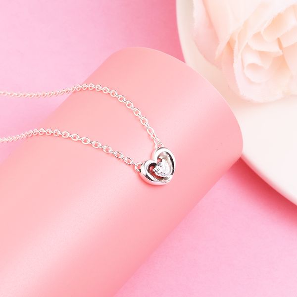 

925 sterling silver radiant heart & floating stone pendant collier necklace fits european pandora style jewelry necklace