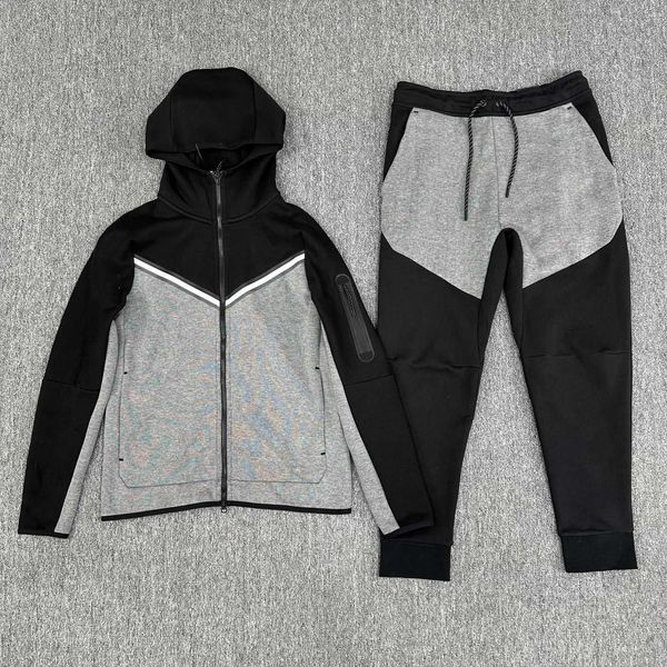 

brand casual men's tracksuits sports suit spring and autumn new air layer cotton hooded cardigan sweater casual trousers two-piece set, Gray