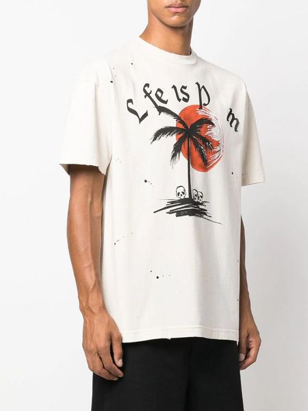 

sunset print plus size men's t-shirts palms tee retro 100% cotton t shirts man vintage oversized t-shirt streetwear tee youth tees wome, White;black