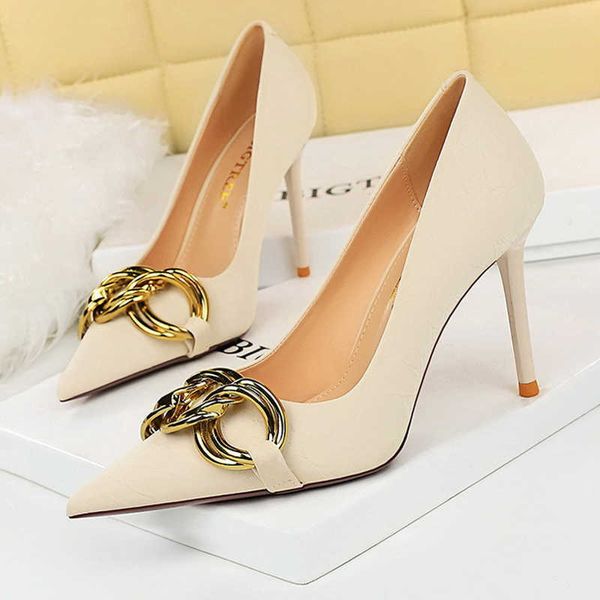

dress shoes shoes pointed toe high-heeled shoes metal buckle women pumps stilettos heels luxury party shoes women female heels 220117, Black
