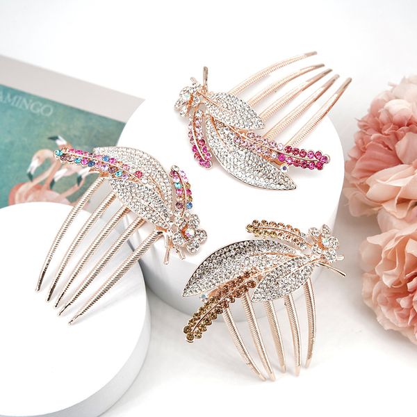 

austrian rhinestone hair comb flower leaf ribbon bridal crystal hairs ornaments jewelry wedding elegant hair accessories 1356, Slivery;white