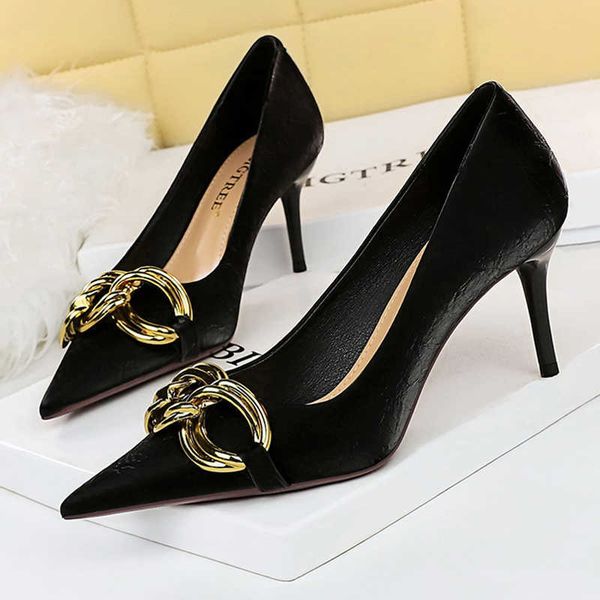 

dress shoes shoes large metal buckle women pumps luxury banquet shoes women high-heels party shoes kitten heels stilettos 43 220117, Black