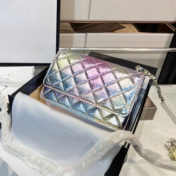 

womens colorful gradient woc quilted bags classic lambskin quilted wallets shiny shimmer hardware crossbody card holder multi pockets clutch