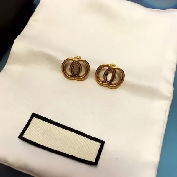 

brand designer hoop classic style double g letter stud earrings aretes ladies fashion simple jewelry retro ear studs 2 pairs, Golden;silver