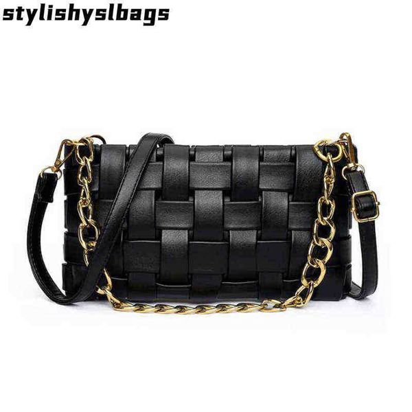 

clutch bags luxury designer crossbody bags for women fashion woven handbags pu leather flap chain shoulder bag solid ladies messenger bags 0