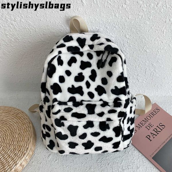 

totes cow pattern casual large-capacity backpack lady elegant design backpacks women simple travel school bag canvas kawaii backpack 011723h