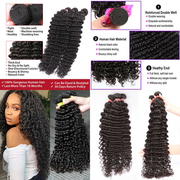 

nxy lace wigs deep wave human hair bundles curly brazilian weaving 26 28 inch natural remy loose 230106, Black;brown