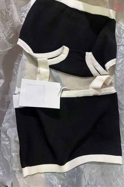 

brand casual women's swimwear 2023 tracksuits summer color blocking letter backless one line collar knitted suspender simple sleeveless, White;black