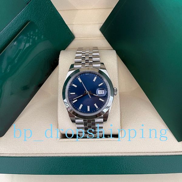 

designer mens watch 41mm date just blue luminous dial stainless steel jubilee sapphire mirror automatic mechanical 904l steel waterproof men, Slivery;brown