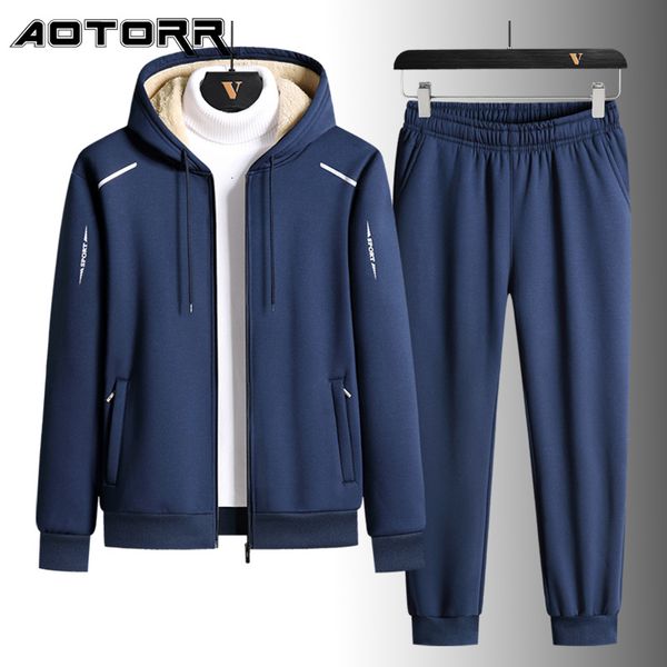 

mens tracksuits winter thick mens sets tracksuit hooded fleece sportswear zipper cardigan pants casual 2 pieces set men fashion sweat suit 2, Gray