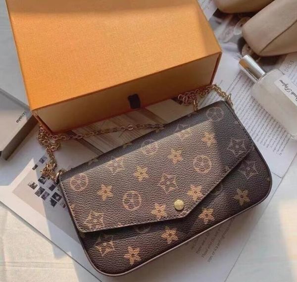 

3 pieces/set of favorite tote bag multi felicie pochette women chain bags wallet messenger leather handbags shoulder flower purse crossbody