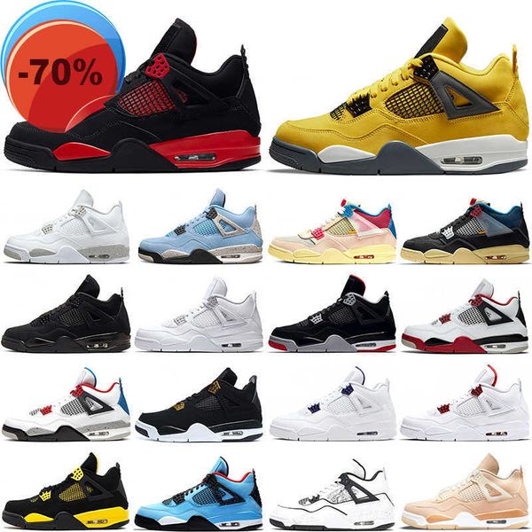 

boots basketball shoes jumpman 4 basketball shoes 4s men women red thunder lightning shimmer cactus jack mens sports trainers sneakers size, Black