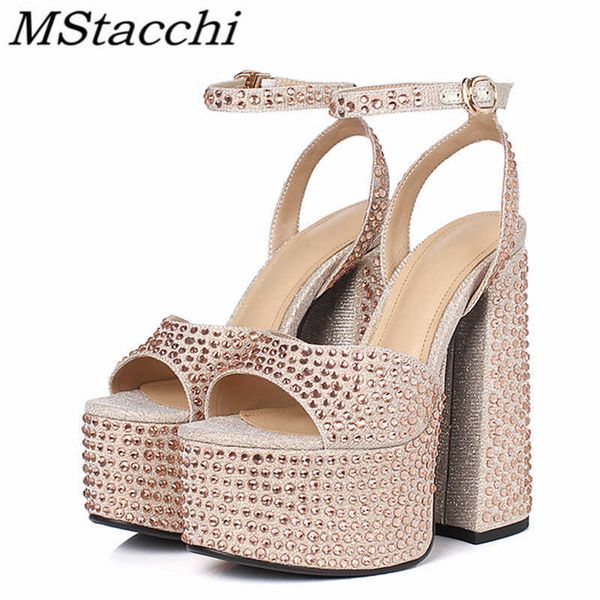 

dress shoes sandals mstacchi crystal platform sandals high heels wedding shoes summer peep toe women sandals party thick bottom chunky sanda, Black