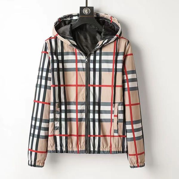 

men's jackets ins spring and autumn men's coat fashion hooded plaid windproof casual large coat high-grade slim, Black;brown