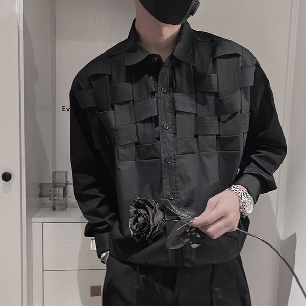 

mens casual shirts fashion brand ins design sense long sleeve shirt mens ruffian handsome mens clothing hairdresser spring and autum 230114, White;black